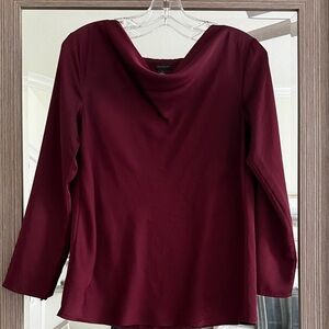 ANN TAYLOR cowel neck Burgundy SILK Top BLOUSE XS